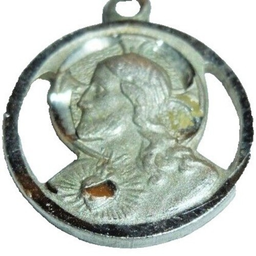 Vintage Sacred Heart of Jesus Medal Pendant Silver Tone Openwork Religious Charm